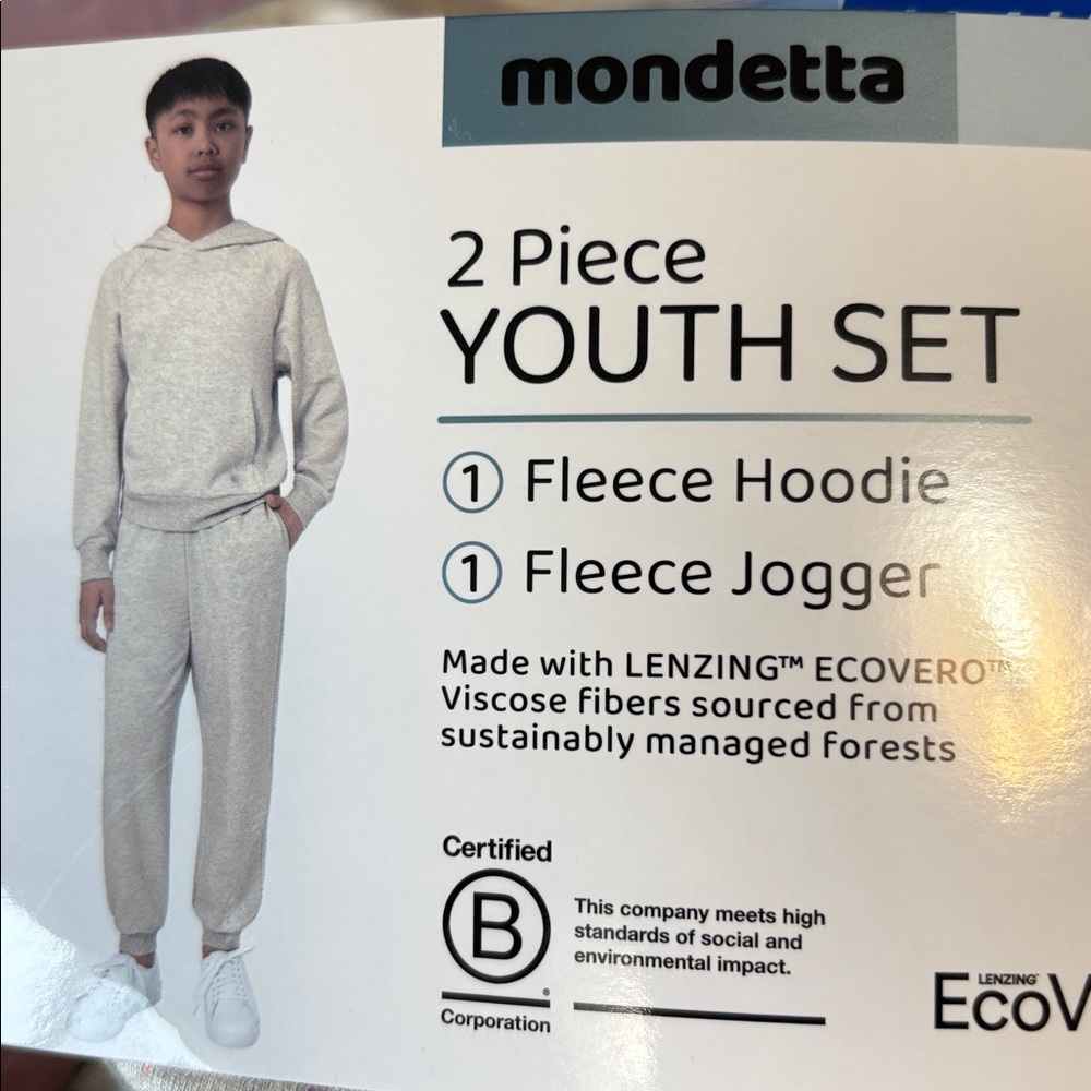🆕 Mondetta Speckled White Youth Hoodie and Jogger Set, L 14/16 - NWT